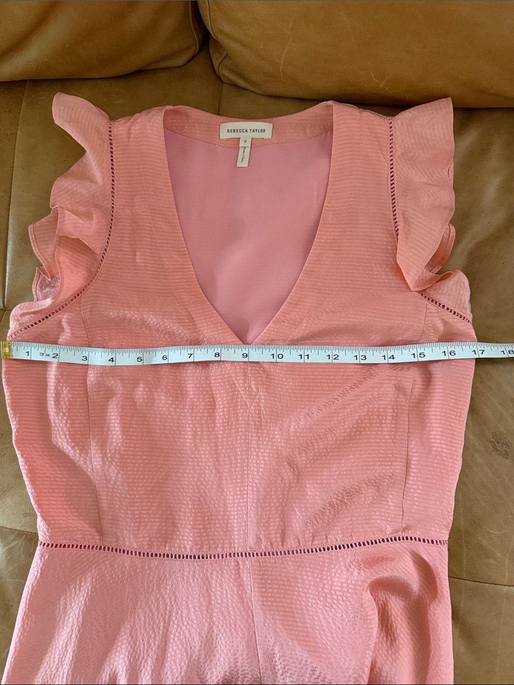 Rebecca Taylor A-Line Silk Sleeveless Ruffled Dress In Peach - Picture 11 of 12